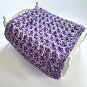 Crocheted Doll blanket, Small doll bedding, Purple Bedding, Small doll blanket, Purple mini doll blanket
