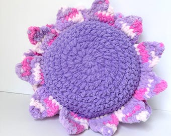 Purple flower pillow, crocheted purple flower pillow, purple pillow, flower pillow