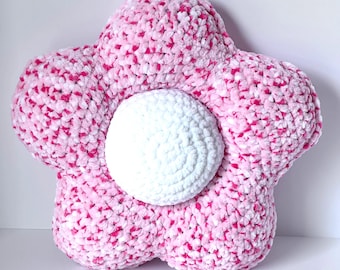 Pink Flower pillow, Crocheted flower pillow, Flower pillow