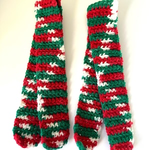 Red, Green and White small scarf, Teddy bear scarf, Plushie scarf, Christmas, Little scarf