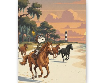 Snoopy Cumberland Island Horses Canvas Print Classic Cartoon Wall Decor