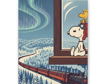 Cuadro decorativo de invierno de Snoopy y Woodstock en el ferrocarril Transiberiano (Peachnuts)