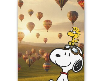Snoopy Woodstock Hot Air Balloon Canvas Print Classic Cartoon Wall Decor