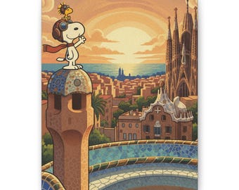 Snoopy Barcelona Rooftop Canvas Print Peanuts Spanish Travel Wall Decor
