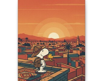 Snoopy Marrakech Sunset Canvas Print Cartoon Dog Travel Wall Decor