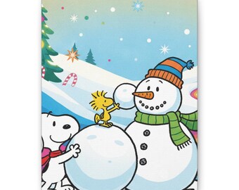 Snoopy Woodstock Snowman Canvas Print Beagle Winter Wall Decor