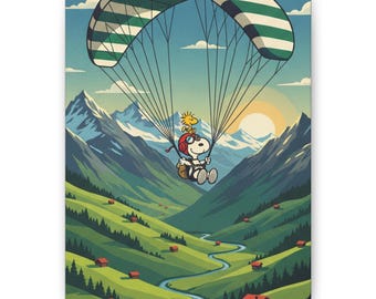 Snoopy Woodstock Paragliding Canvas Print Extreme Sports Wall Decor