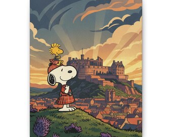 Snoopy Woodstock Edinburgh Castle Canvas Print Scottish Wall Decor