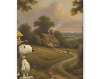 Snoopy Woodstock Country Lane Canvas Print Rustic Dog Wall Decor