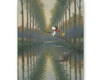 Snoopy Woodstock Poplar Trees Canvas Print Classic Cartoon Wall Decor