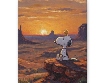 Snoopy Woodstock Desert Sunset Canvas Print Peanuts Western Wall Decor