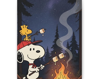 Snoopy Campfire Canvas Print Cartoon Dog Wall Decor