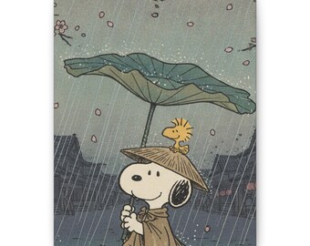 Snoopy Woodstock Rain Canvas Print Classic Cartoon Wall Decor