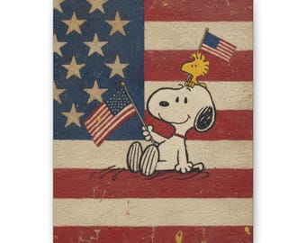 Snoopy Woodstock Flag Canvas Print Classic Cartoon Wall Decor
