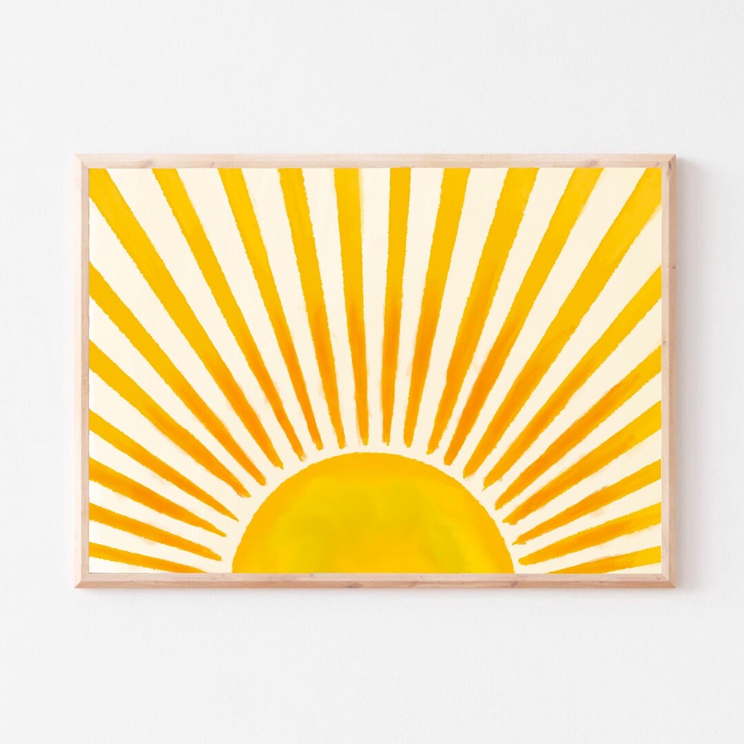 Horizontal Watercolor Sun Poster, Boho Style Wall Decor, Modern Large ...