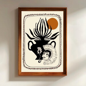 Póster minimalista dibujado a mano, obra de arte imprimible, póster descargable de VASE & SUN, íconos mediterráneos