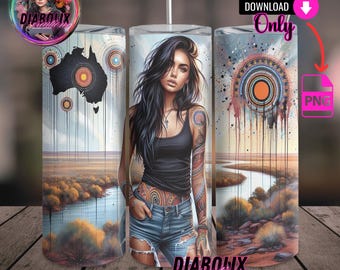 Diseño de sublimación para envoltorio de vaso aborigen: Arte tribal australiano (descarga digital PNG)