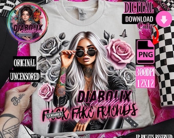 Tattoo Girl PNG: Snarky Roses Sublimation Design (Digital Download)