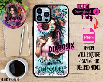 Diseño de sublimación para funda de teléfono con frase "Cliterature Smut Dark Romance" (descarga digital)