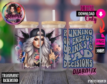 Snarky Energy Drink 16oz Glass Can Wrap Sublimation Design (Digital Download)