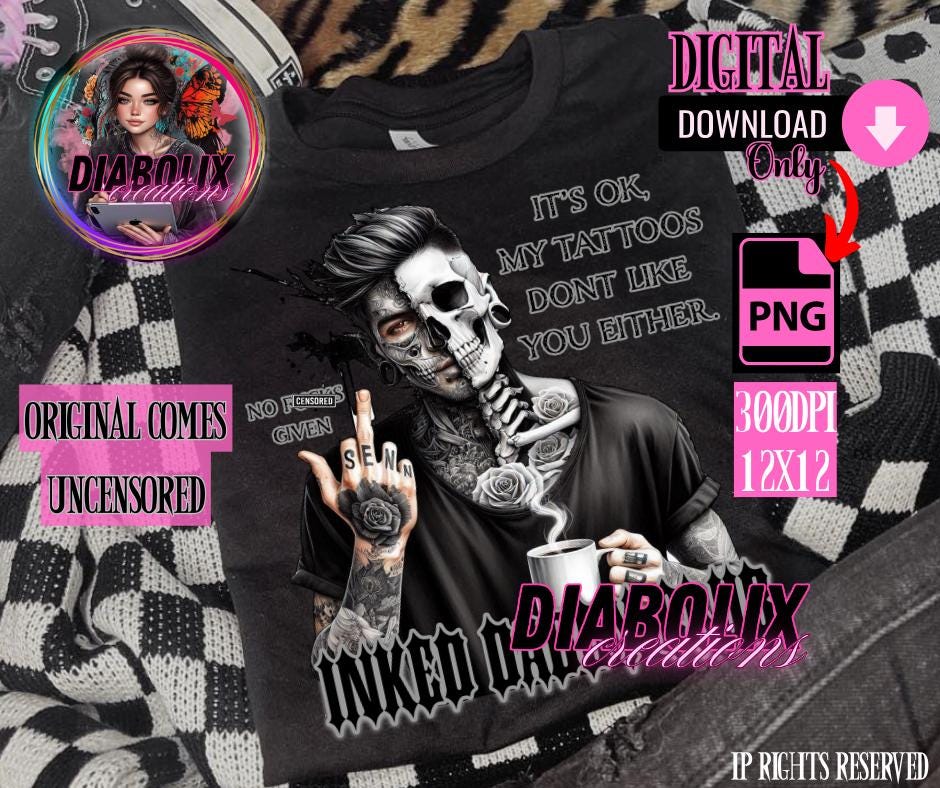 Inked Daddy T-Shirt: Goth Dad Skulls PNG (Digital Download)