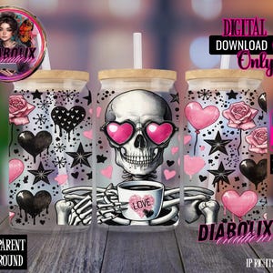 Valentine's Day Skeleton Libbey Glass Wrap Sublimation Design (Digital Download)
