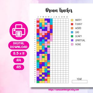 Página de diario imprimible de seguimiento de sueños, hoja de trabajo para realizar un seguimiento de sus sueños, página de diario de sueños, registro de sueños, análisis de sueños, diario de sueños, seguimiento del sueño