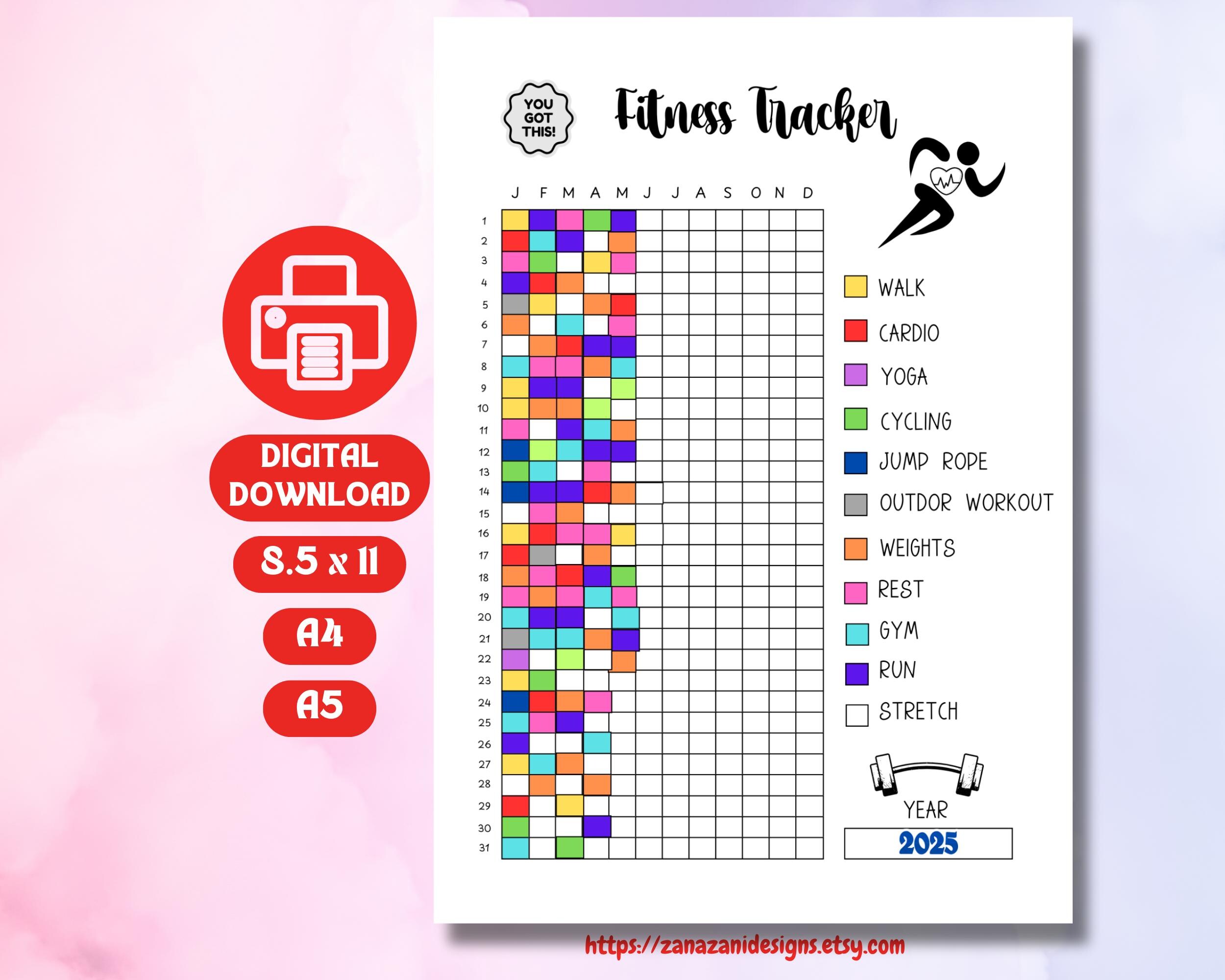 Fitness and Workout Tracker Printable Journal Page, Excercise Tracker ...