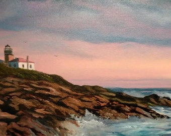 Beavertail Lighthouse Oil Painting 12"x24"