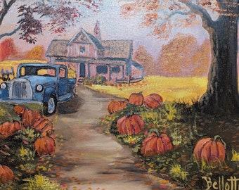 Fall Farmhouse Oil Painting on Canvas 11"×14" Unframed