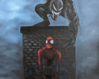 Spiderman and Venom Oil Painting