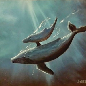 Blue Whale oil painting 16&quot;×20&quot;, ocean, wildlife painting, wall art decor, original art, sea wall art