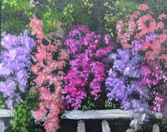 Flowers behind Fence 8"x10"  oil painting on canvas