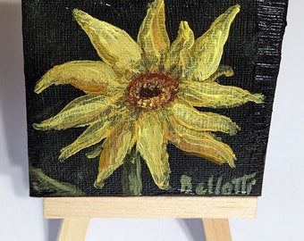 Mini- Sunflower 3"×3 oil painting wIth display easel