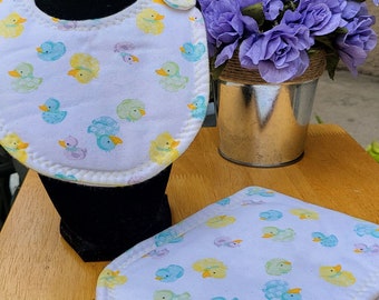 Newborn Baby  Bib and Burp Cloth Set Rubber Ducks