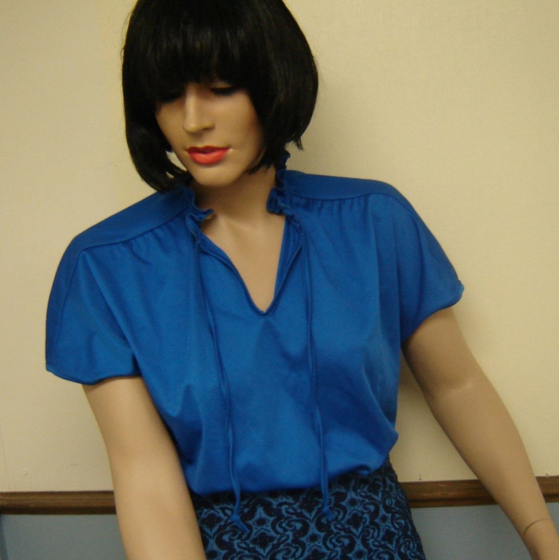 1960s Plus Size Vintage Blue Blouse Size 16 image 2