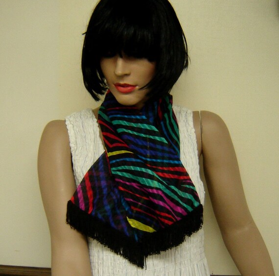 1980s Vintage Rainbow Zebra Scarf