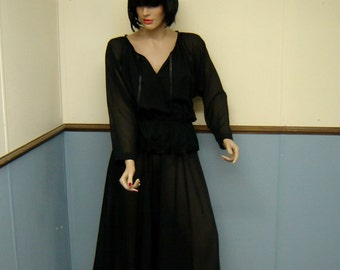 1970s Vintage Black 2-Pc Sheer Dress Size 12