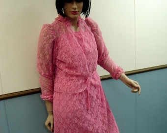 1970s Plus-Size Vintage Hand Made Dusty Rose Dress and Jacket Set (sz 12 to 14)