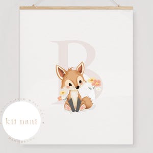 Custom Baby Initial Wall Art – Fox Nursery Decor, Floral Woodland Animal Print, Kids Room or Newborn Wall Art, Digital Nursery Art Download