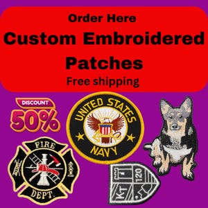 Custom Embroidery Patches, Embroidered Patch, Made To Order, Hook and Loop Patch, Fast Turnaround, Iron on patch, Name tags,Military Patches