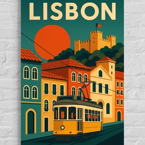 Picturesque Lisbon Poster: Tram and Castle - Framed Poster | Wall Poster | Poster | Decoration | Kitchen Wall