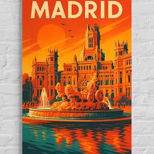 Madrid Framed Poster || Madrid Spain Travel Poster Print - Vintage Cibeles Fountain Art || Spanish Capital Wall Decor