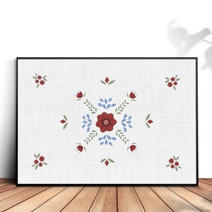 Folk art pattern scandinavian style. Size 100x70 centimeters with 200 dpi resolution. Linen background, transparent and offwhite.