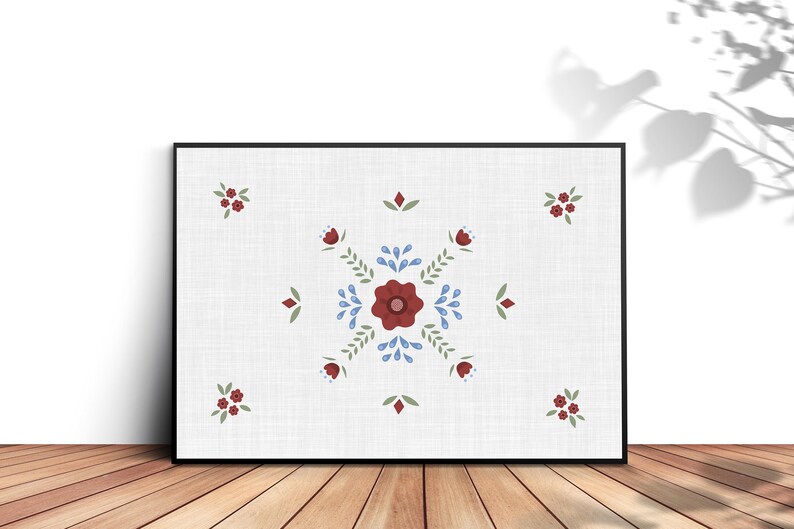 Folk art pattern scandinavian style. Size 100x70 centimeters with 200 dpi resolution. Linen background, transparent and offwhite.
