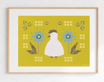 Vintage Easter Chicken Illustration: Fine Art Print (70x50 cm)