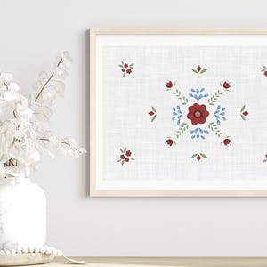 Folk art pattern scandinavian style. Size 100x70 centimeters with 200 dpi resolution. Linen background, transparent and offwhite.