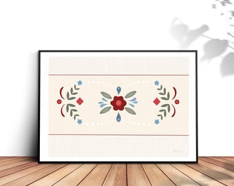 Scandinavian Folk Art Print: Minimalist Floral Pattern (Digital Download)