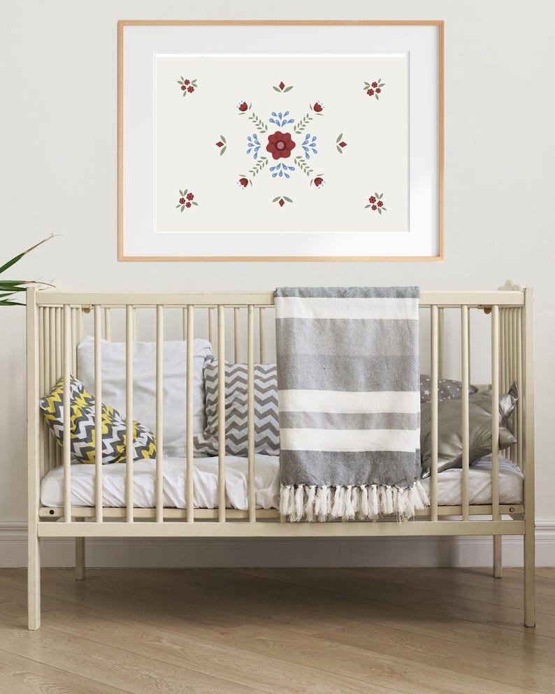 Folk art pattern scandinavian style. Size 100x70 centimeters with 200 dpi resolution. Linen background, transparent and offwhite.