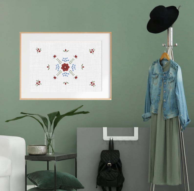 Folk art pattern scandinavian style. Size 100x70 centimeters with 200 dpi resolution. Linen background, transparent and offwhite.